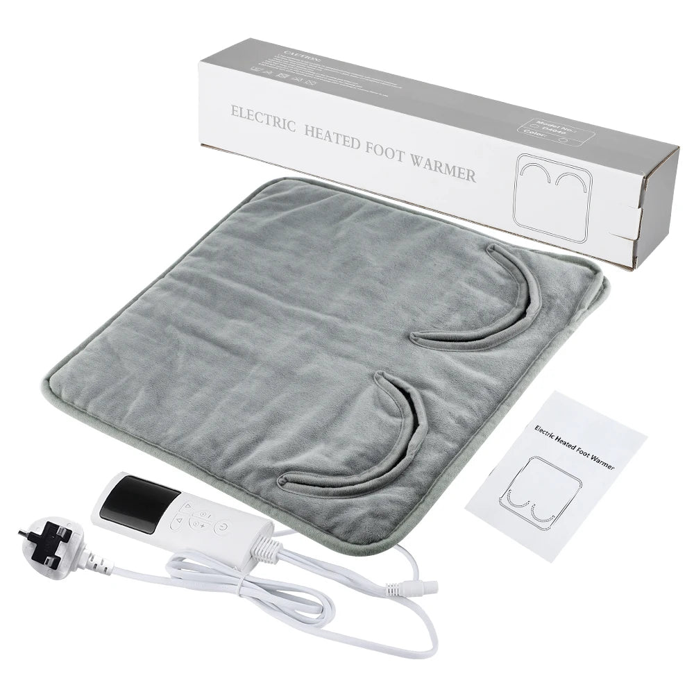 Winter Foot Warm Pad 9-Level Adjust Temperature Fast Heating Remote Control 4-Level Timer Flannel Feet Warmer LCD Display