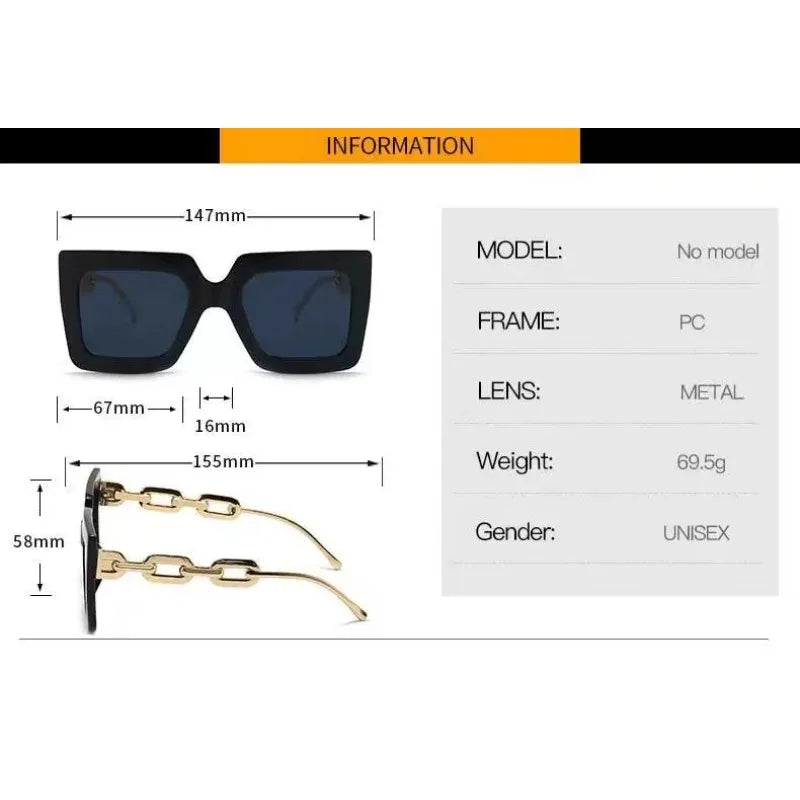 Women Classic Square Sunglasses with Star Female Vintage Luxury Glasses Fashion Hollow Chain Leg Plastic Eyewear