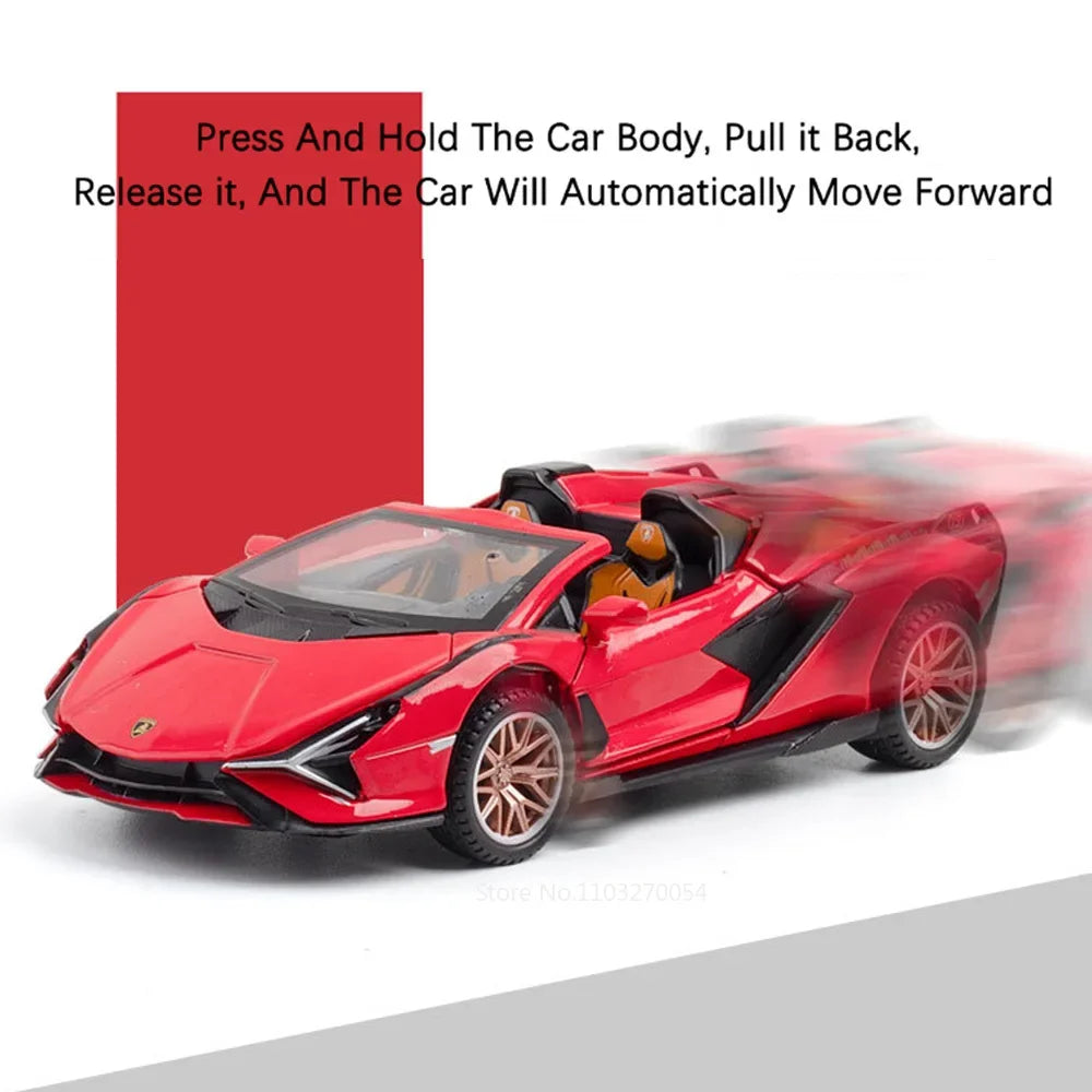 1/32 SIAN SCV12 Toys Car Model Alloy Diecast Sport Cars Metal Body Rubber Tires Doors Opened Sound Light Pull Back Gifts for Kid