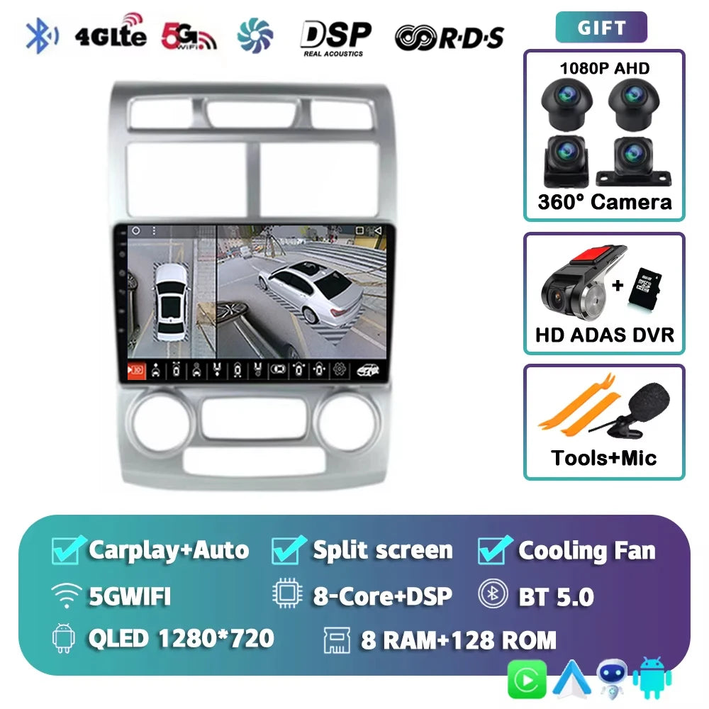 For Kia Sportage 2 2004 2005 2006 2007 - 2010 2K 12+256 QLED Android 16 CarPlay Car Radio Multimedia Video Player GPS stereo 4G