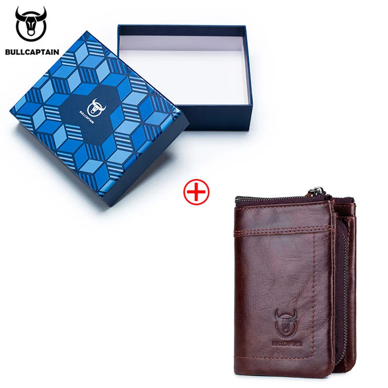 BULLCAPTAIN RFID Fashion Leather Men's Wallet Retro Short Wallet Clutch Bag Men's Zipper Wallet Card Case Coin Purse