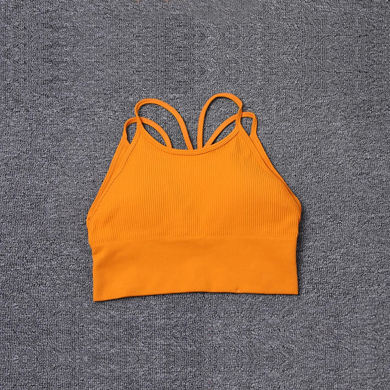 2024 New Thin Shoulder Strap Beautiful Back Sports Bra Women knit sling ribbed yoga bra tops