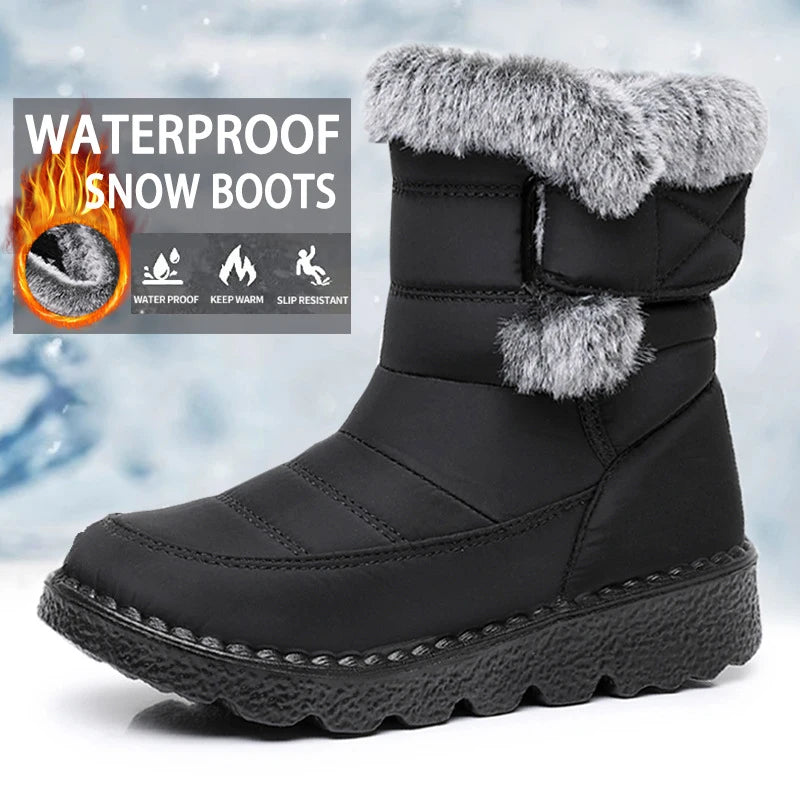 2026 Anti Slip Waterproof Snow Boots Women Faux Fur Platform Winter Ankle Boots Woman Plus Size 43 Thick Plush Cotton Booties