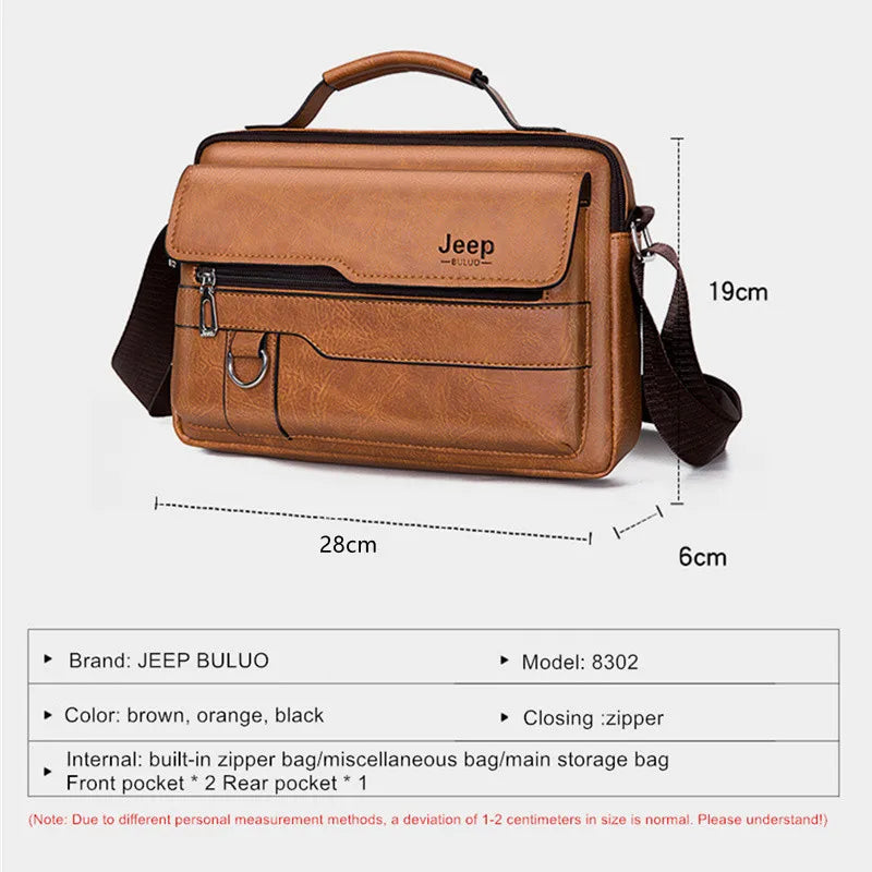 JEEP BULUO Men's Crossbody Shoulder Fashion Business Messenger PU Leather Bags