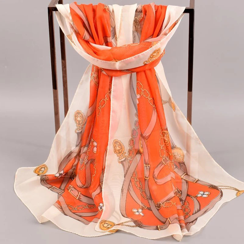 Summer New Dual Color Chain Chiffon Printed Long Scarves Wholesale Yiwu Women's Scarves Cross Border Source