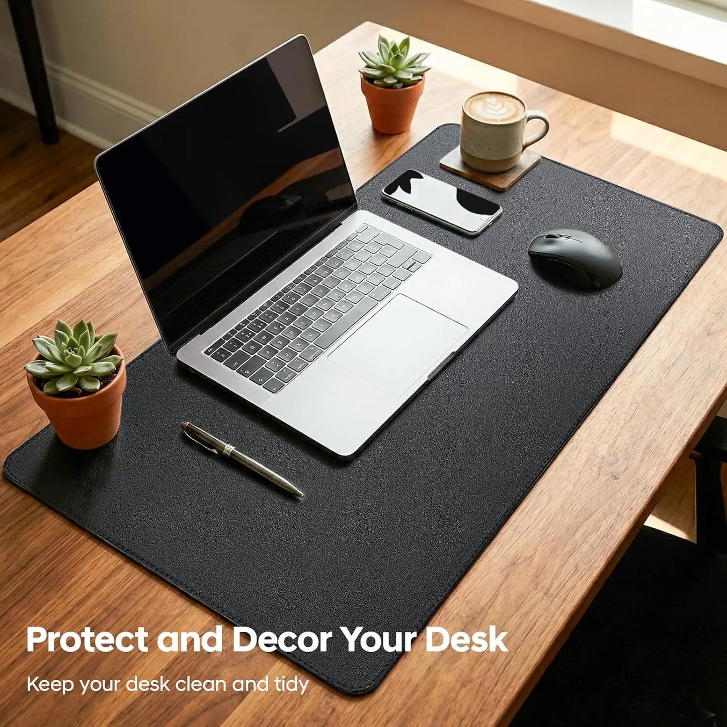 Mouse Pad Large ,PU Desk Pad , Office Desk Mat, Non-Slip PU Leather Desk Blotter, Computer Desk Pad for Office and School