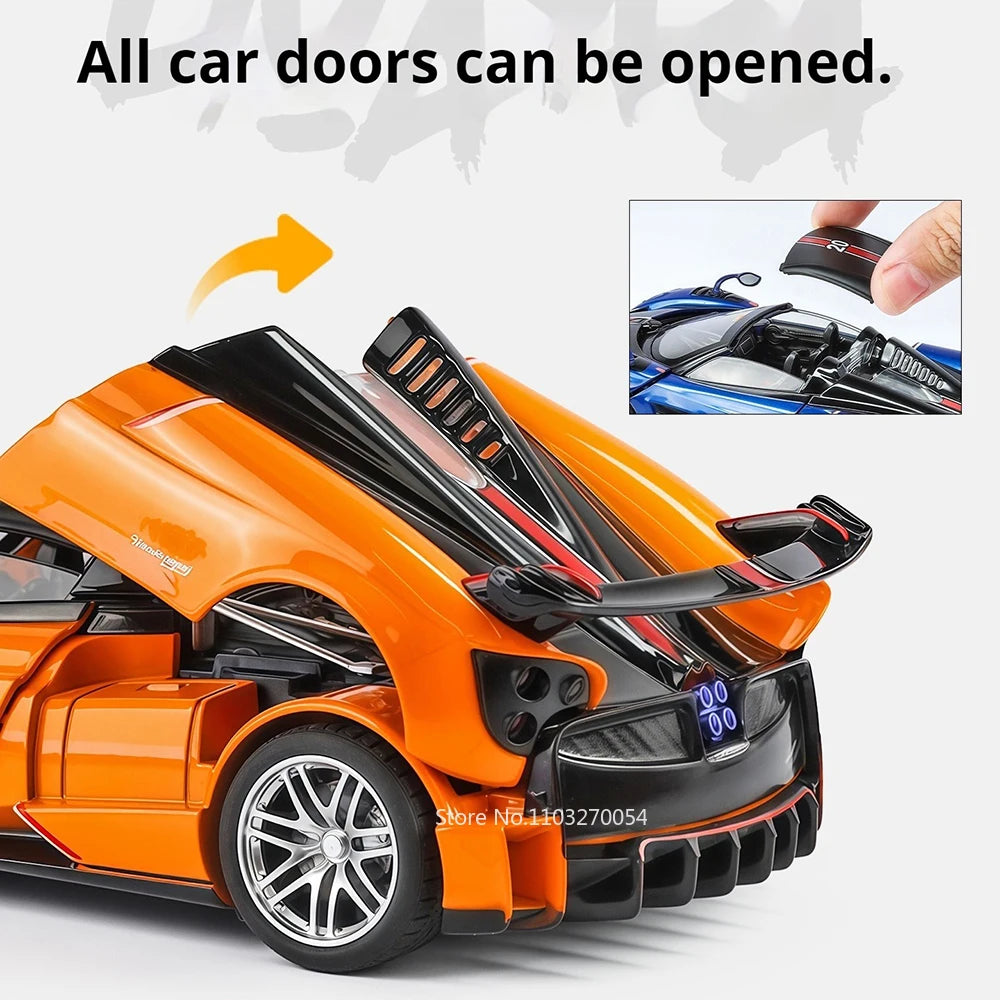 1:32 Pagani Huayra BC HP Diecast Alloy Sports Cars Model Toys with Sound Light Pull Back Doors Opened Vehice Boy Christmas Gifts