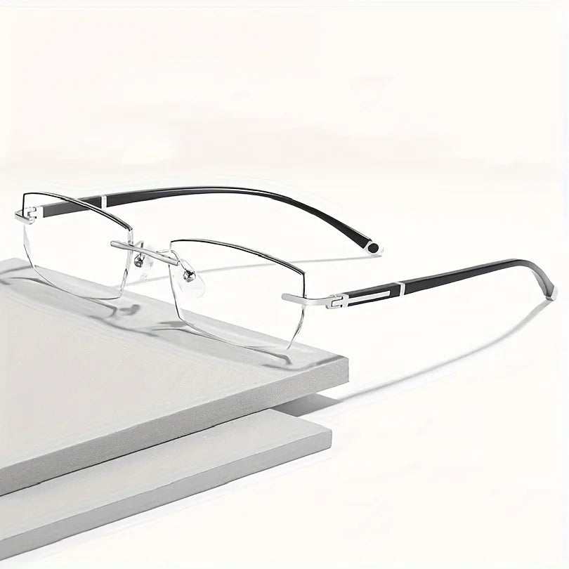 A stylish, unisex, frameless flat-lens sunglasses with transparent lenses, featuring a rectangular design for casual wear.