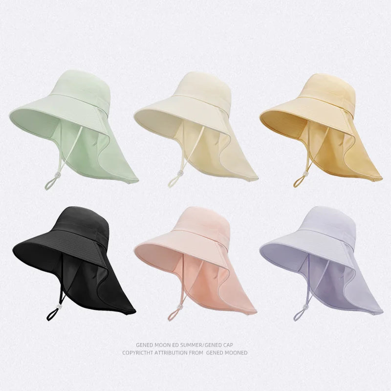 8555 Summer outdoor sunblock hat Korean version of a big hat cape fisherman hat with horsetail hole hat woman