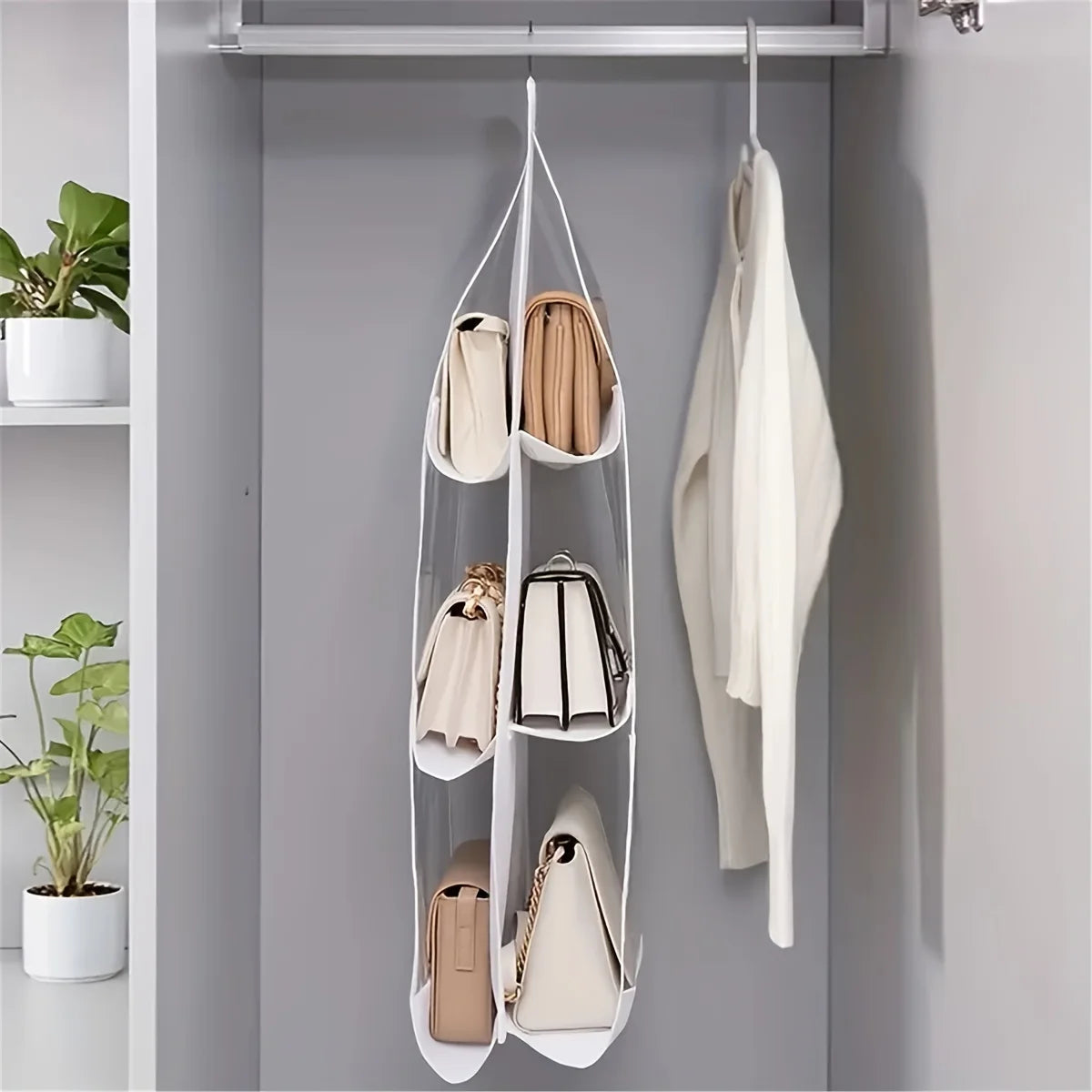 1pc Space-Saving Multi-Layer Hanging Bag Organizer - Durable Non-Woven Material, for Handbags, Wallets & Accessories