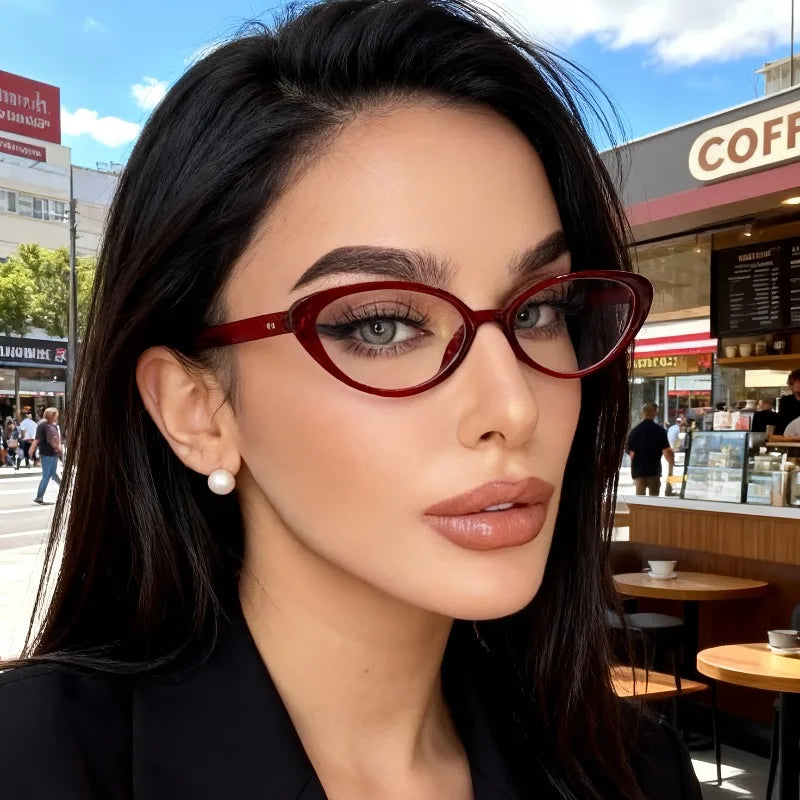 1PC Fashionable Red Small Frame Cat Eye Transparent Glasses with Trendy Decoration for Women's Glasses