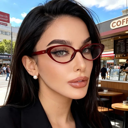 1PC Fashionable Red Small Frame Cat Eye Transparent Glasses with Trendy Decoration for Women's Glasses