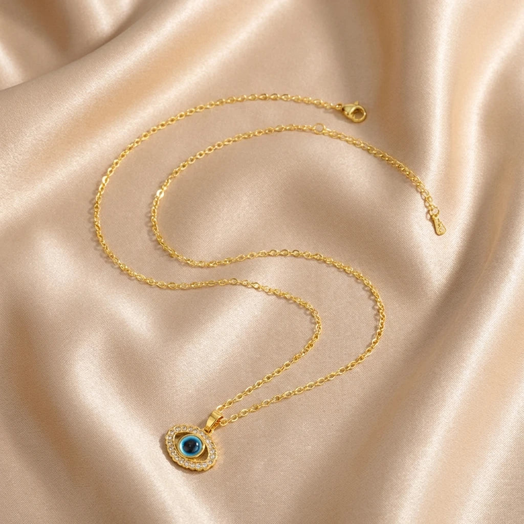 Minimalist Dainty Zircon Evil Eye Necklace for Women Gold Plated Stainless Steel Chain Blue Eye Pendant Daily Wear Jewelry Gift