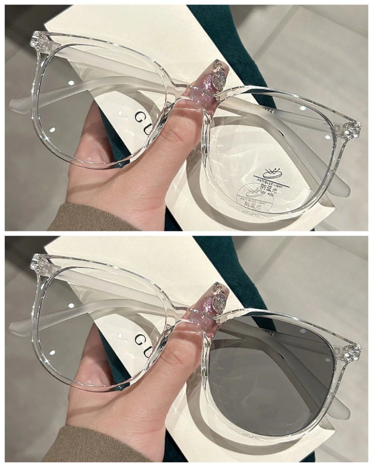 Photochromic Anti Radiation Glasses for Men and Women Simple Oval Anti-blue Transition Eyeglasses Outdoor Shade Sunglasses