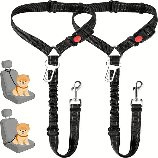 1pc Adjustable 2-in-1 Pet Car Seat Belt & Harness, with Secure Buckle & Elastic Bungee Buffer, Ideal for Safe Travel with Dogs