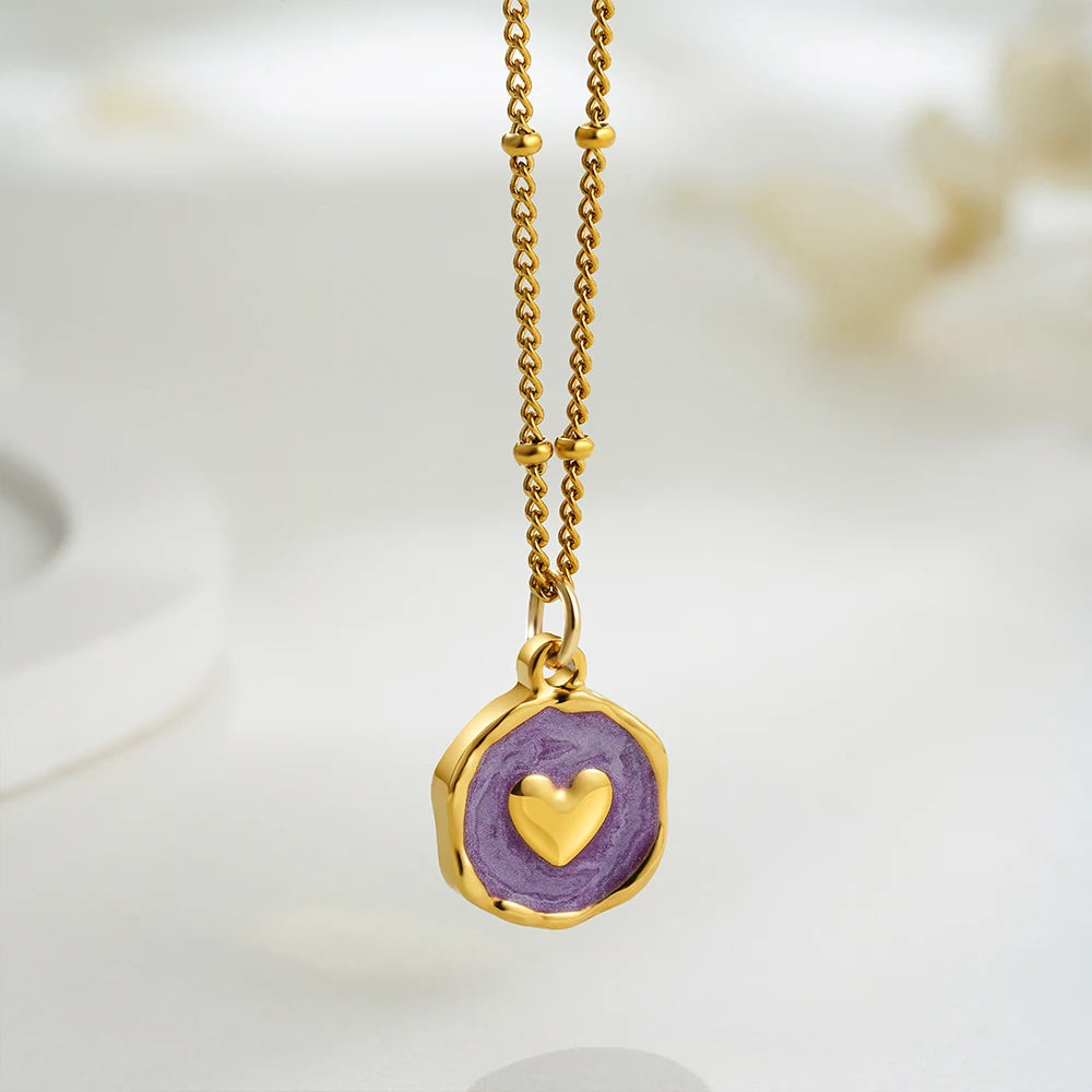 Punk Geometric Enamel Colorful Natural Stone Pendant Necklace Cross Love Women