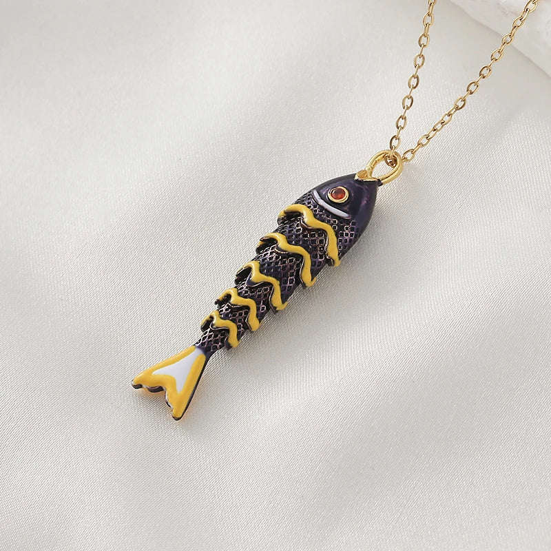 Ocean Small Fish Pendant Necklace, Women Stainless Steel Personalized Collarbon