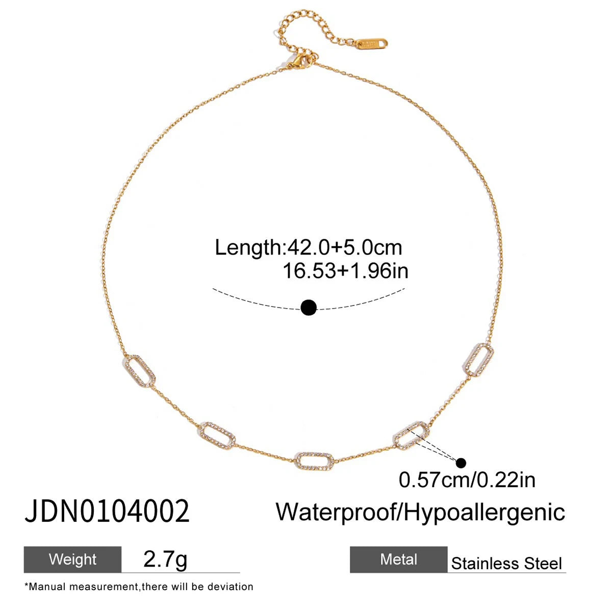 Uworld Simple Classic Rhinestone Geometric Pendant Necklace 18K Gold Color Plated Stainless Steel Serpentine Chain Stackable Nec