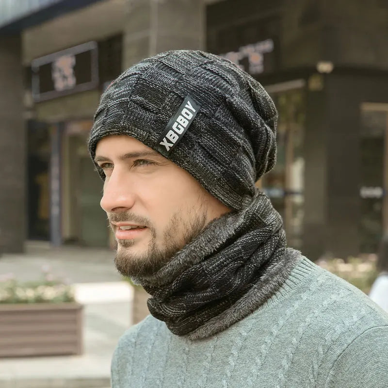 Xinbaoguan 60% Acrylic 9507 Winter Warm Hat with Velvet Hoodie, Neck Set, Thickened Wool Hat, Knitted Hat with Label