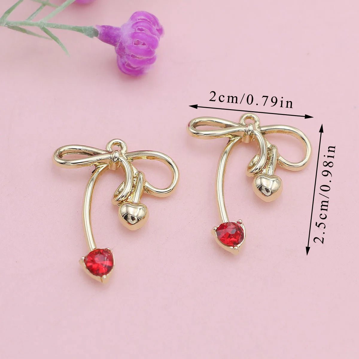 10Pcs Golden/Silvery Color Red Crystal Bow Charms Pendant for Jewelry Making Necklace Earrings Accessories DIY Bracelet
