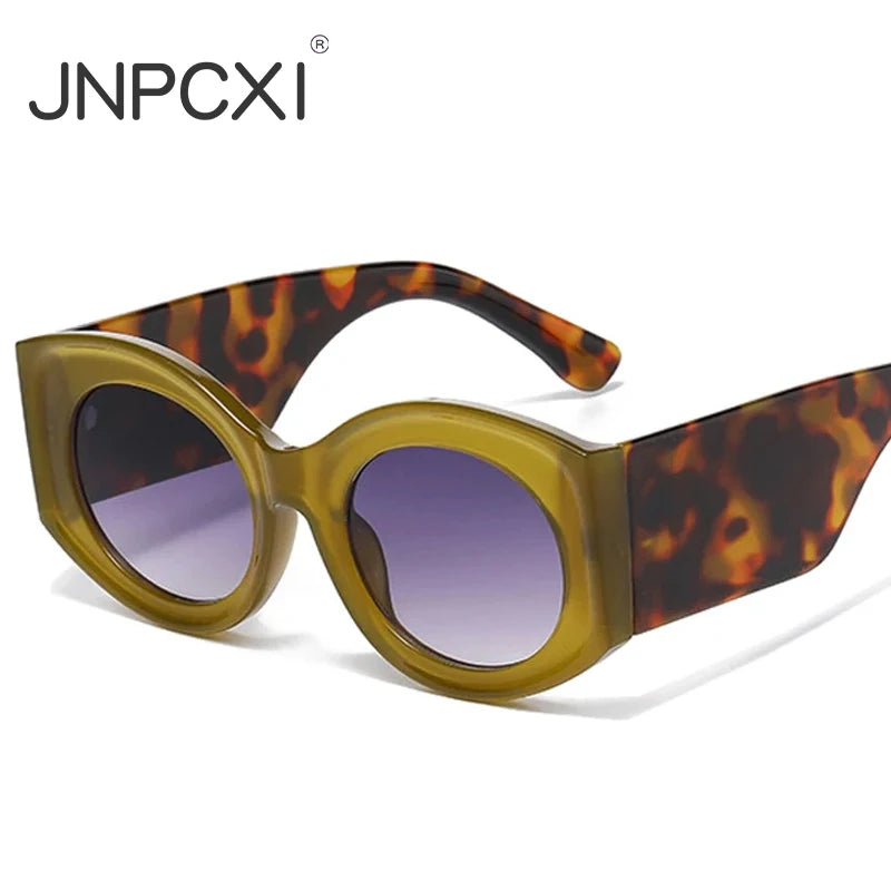JNPCXI Fashion Oversized Oval Women Sunglasses Retro Jelly Color Orange Leopard Shades UV400 Men Gradient Sun Glasses
