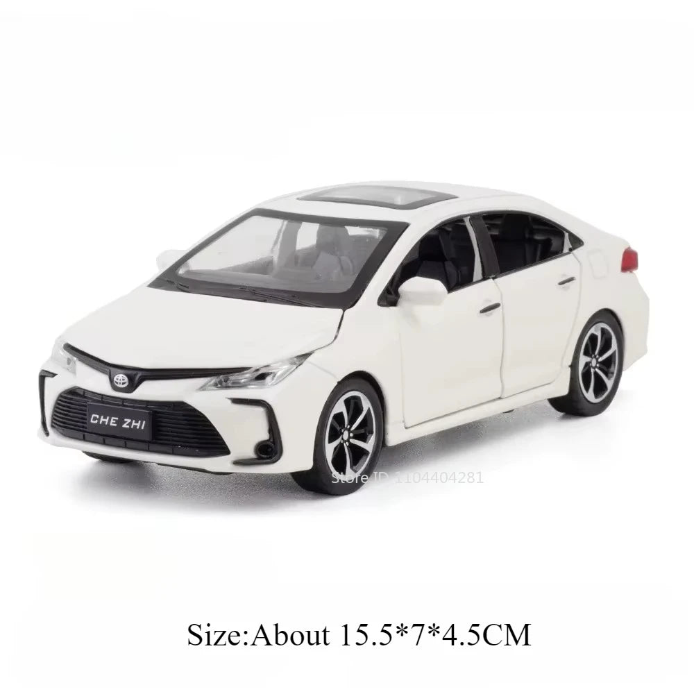 1:32 Crown Corolla Toys Model Car Diecast Alloy Vehicles Rubber Tires 6 Doors Opened Sound Light Pull Back Cars Toy for Kid Gift