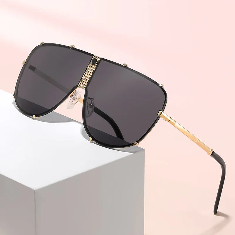JNPCXI New Fashion Oversized Square Sunglasses Women Shades UV400 Retro Rivets Men Black Sun Glasses