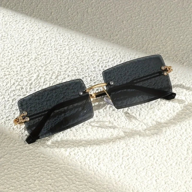 2PCS Square Avant-Garde Stylish Small Frame Sun Glasses Female Gradient Color Frameless Super Cool Net Red Sunglasses