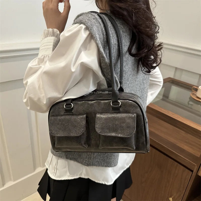 Vintage Women Business Shoulder Bags Classy Business Tote Bag Pu Leather Handbag