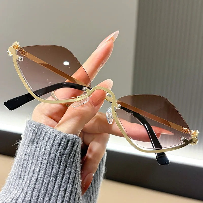 European and American Semi-Framed Retro Rhombus Sunglasses Punk Style Slim-Face Slimming Men's and Women's Shades