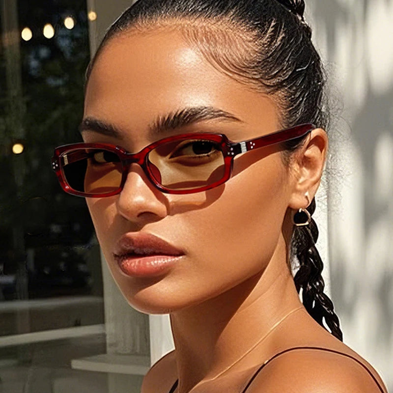 JNPCXI New Fashion Small Rectangle Sunglasses Women Shades Vintage Rivets Men Clear Lens Frame UV400