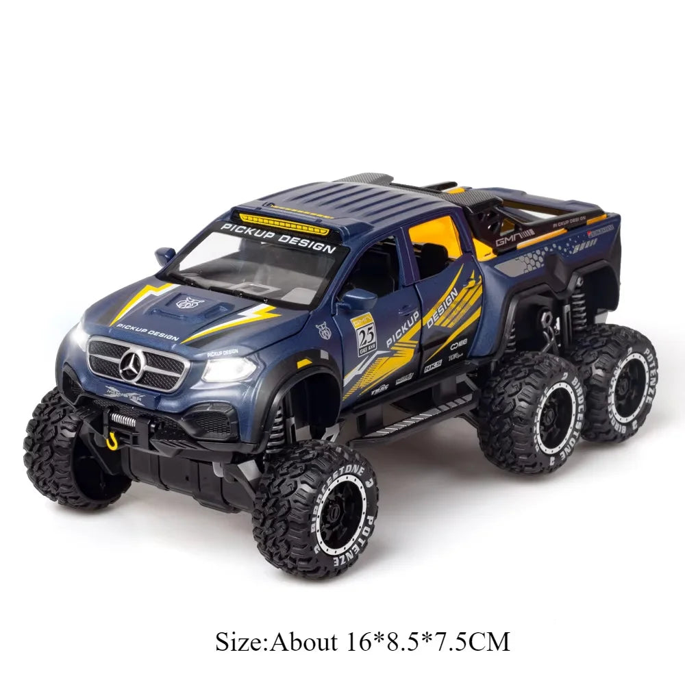 1:28 X-Class 6X6 Alloy Camping Car Model Toys Diecast Pickup Doors Opened with Sound Light Pull Back Vehices Boy's Birthday Gift