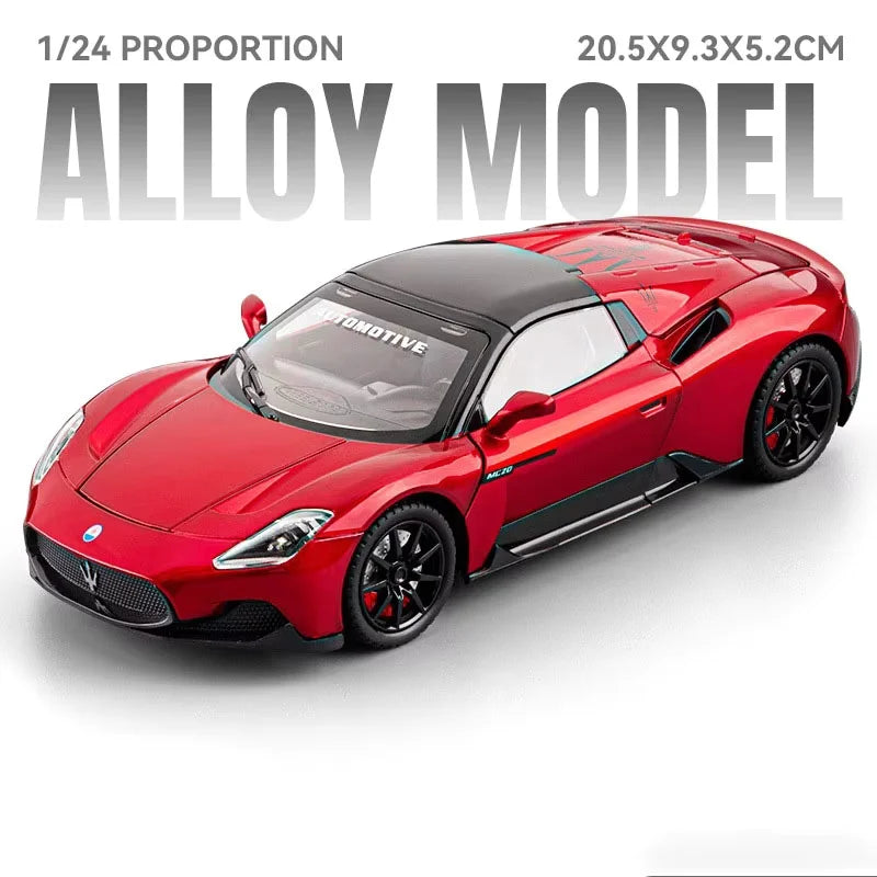 1:24 GT MC20 Alloy Diecast Supercar Toys Models Sound Light Pull Back Shock Absorption Miniature Vehices Friend's Holiday Gifts