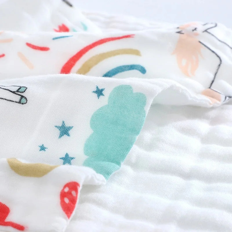 Cotton Six Layers of Gauze Baby Cartoon Handkerchief Child Saliva Towel Toddler Bibs Feeding Bibs