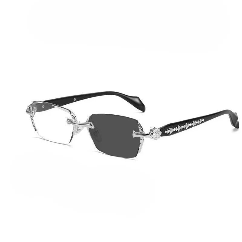 Frameless Glasses for Women Men Anti Radiation Photochromic Fashion Alloy Transition Eyeglasses-