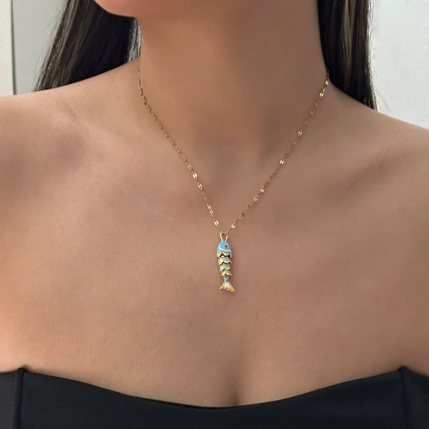 Minimalist Colorful Enamel Fish Pendant Necklace for Women Dainty Gold Tone Chain Simple Ocean Charm Cute Statement Jewelry Gift