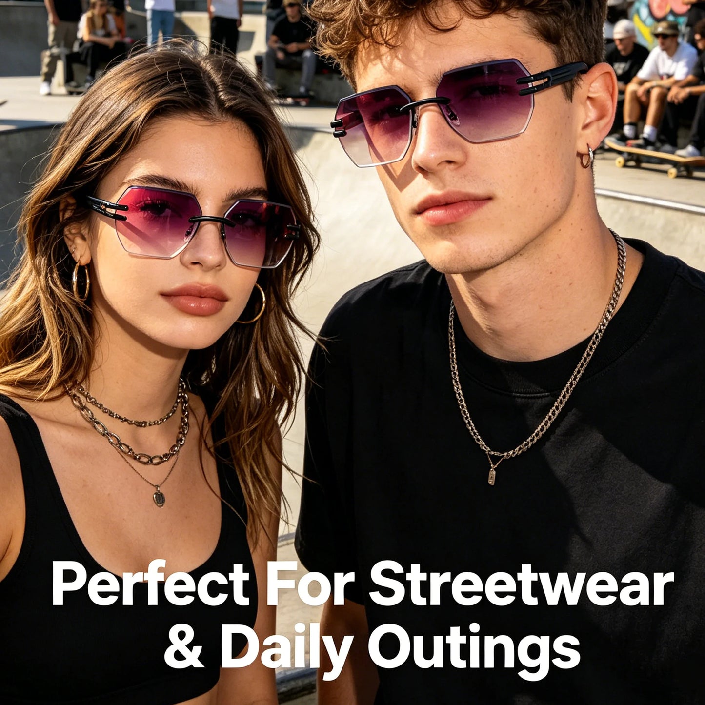CATERSIDE New Men's Frameless Sunglasses Fashion Polygonal Gradient Mirror Lenses Metal Frame Women's Party Outdoor Sun Glasses