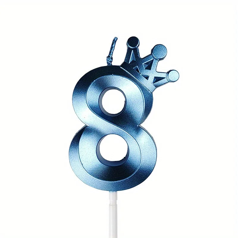 1pc, 0-9 Blue Crown Birthday Candle - Creative Party Cake Decoration and Baking Supplies for Birthdays
