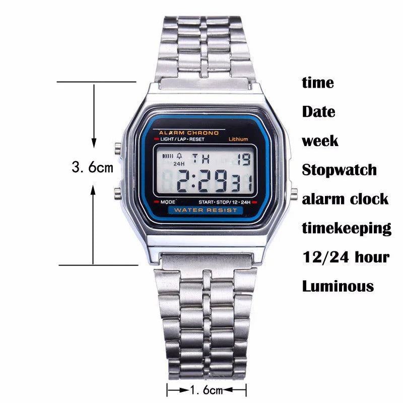 Women Men Sports Waterproof Bracelet Clock Gold Electronic LED Casual Wristwatch
