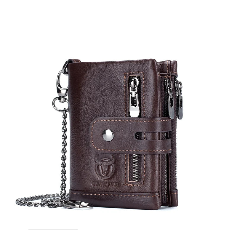BULLCAPTAIN Gift Box Men's Genuine Leather Wallet Multi-Function RFID Anti-theft Iron Chain Card Bag Comes With Coin Coin Wallet