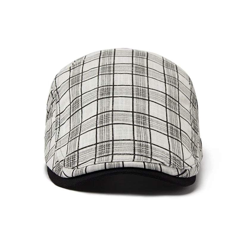 CNTANG New Summer Thin Beret Fashion Men Vintage Plaid Cotton Linen Visor Flat Caps For Women Berets Boina Casual Female