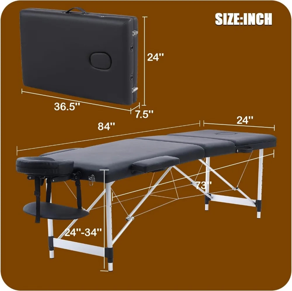 84" Massage Bed, Neck Stretcher Adjustable Lash Bed Massage Bed Tattoo Table