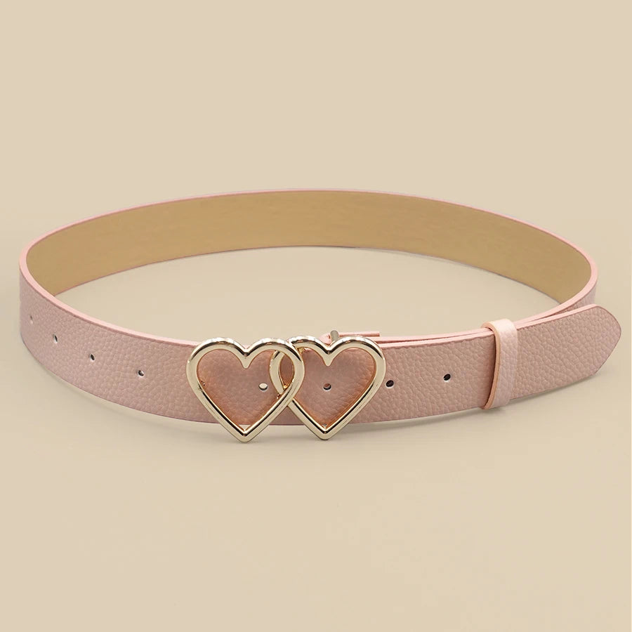 Y2K Millennium Trendy Pink & White Pu Versatile Belt, Dual Heart-Shaped Metal Buckle, Fits Jeans/Skirts/Casual Pants