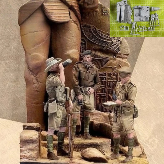 High Quality 1:35 Cast Resin Model British North African Position 3-person Set Including Scene Unpainted