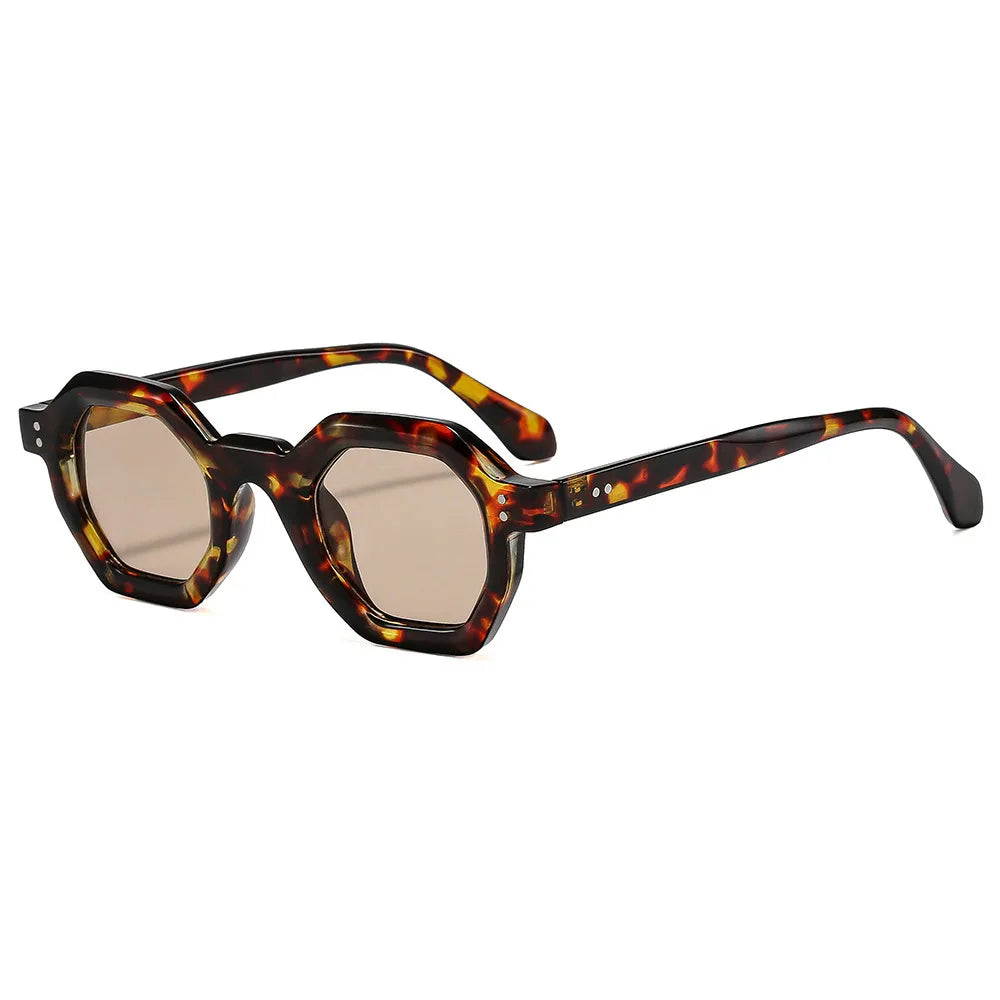 JNPCXI New Fashion Polygon Small Square Women Sunglasses Retro Rivets Men Leopard Blue Shades UV400 Trending Sun Glasses