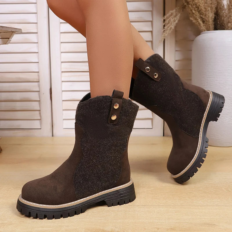 Plus Size 43 Platform Ankle Boots Women Autumn Winter Thick Bottom Flock Short Booties Mujer Anti Slip Round Toe Knight Boots