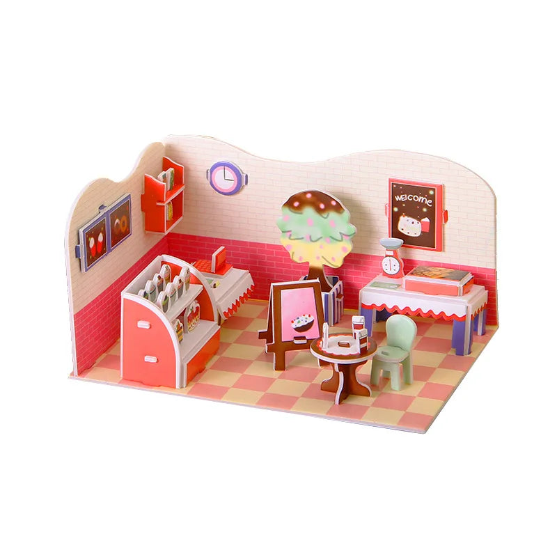 Paper 3d Children's Puzzle Toys Girl Room Shop Handmade DIY Children's Three-dimensional Puzzle Educational Toys Coffee Shop