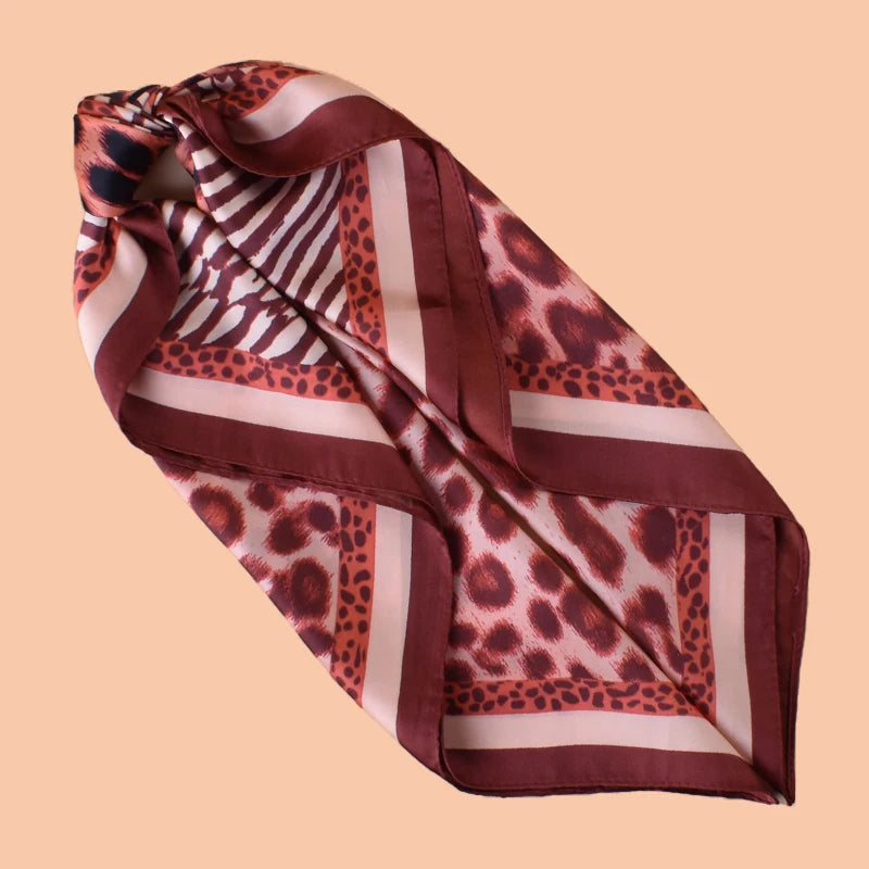 1PC Leopard Print Satin Square Scarf Women's Hair Accessory Spring New Style Versatile as Belt Bag Decorations Silk Headband