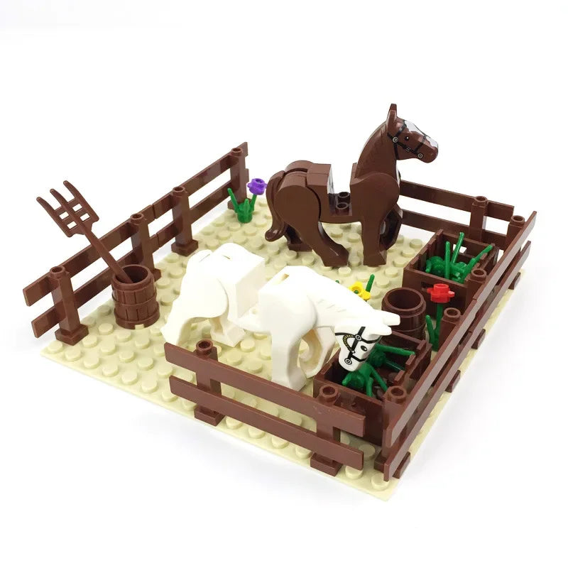 DIY Farm Building Blocks Set Cattle Pen Pig Shed Chicken Horse Panda MOC Scene