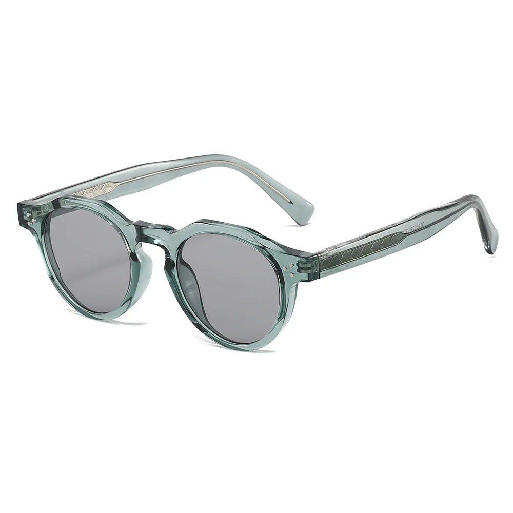 JNPCXI New Round TR90 Contrast Color Women Sunglasses Retro Rivets Green Tea Punk Men Sun Glasses Shades UV400